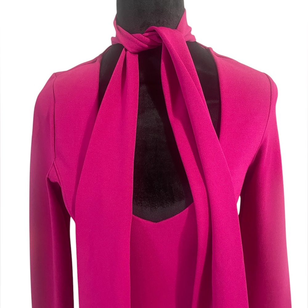 Magenta neck tie, Bow,peep hole neck, long sleeve body suit,Large - Picture 7 of 9